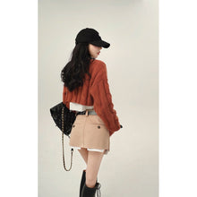 Korean Fashion Cropped Knit Sweater and Shirt Two Piece Set (Brown)
