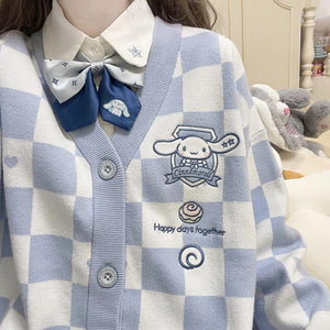 womens baby blue checkered cinnamoroll cardigan