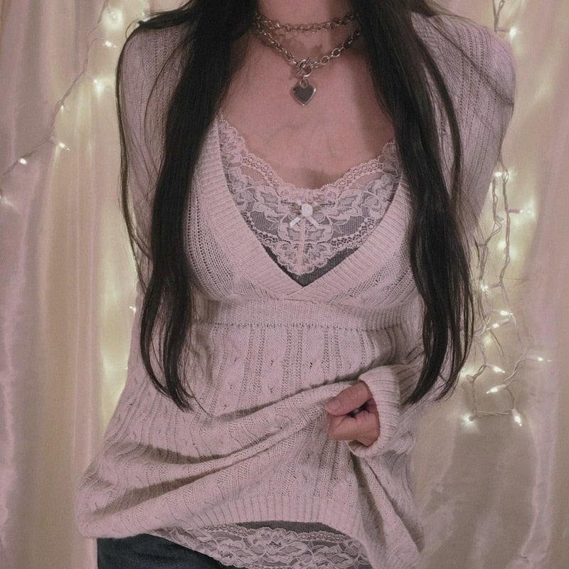 Harajuku Kawaii Aesthetic Fairycore Y2K Grunge Vintage Cream Knit