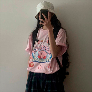 Harajuku 90s Kawaii Kirby T-shirt (Black/Pink/White)