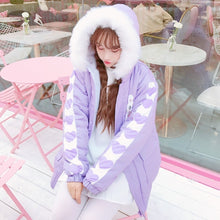 Harajuku Cute Kawaii Aesthetic Soft Girl Bunny Print Pink Lavender Long Down Jacket