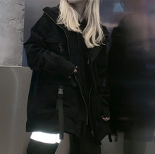 K-pop Aesthetic Streetstyle Cyber Y2K Techwear Acubi Buckle Strap Black Jacket