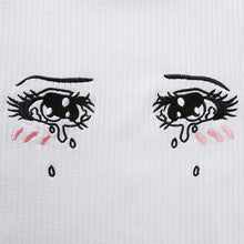 Harajuku You Made Her Cry Embroidered Crop Top (White)