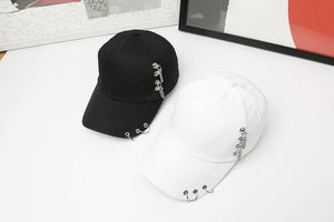 Korean Style Chain Piercing Baseball Cap (Black/Pink/White)