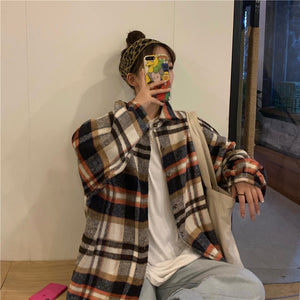 Harajuku Ulzzang Oversized Plaid Flannel Button Up Shirt (2 Colors ...