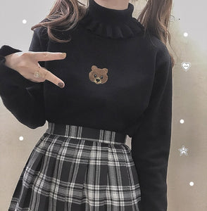 Harajuku Soft Sister Bear Turtleneck Knit Sweater