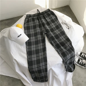 Korean Style Casual Plaid Drawstring Pants (4 Colors)