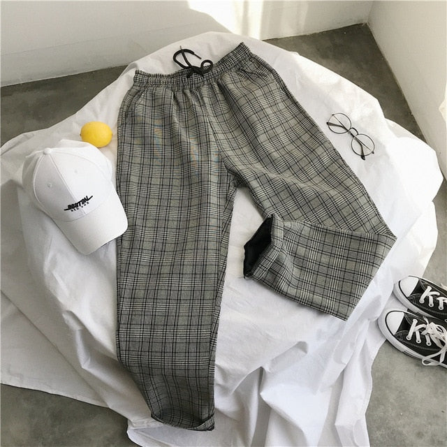 Korean Style Casual Plaid Drawstring Pants (4 Colors) – The