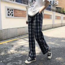 Harajuku Elastic Waist Plaid Flannel Pants (Navy)