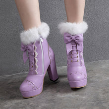 Harajuku Kawaii Gyaru Faux Fur Laceup Ankle Boots (6 Colors)
