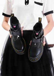 Harajuku Kawaii Heart Buckle Combat Boots