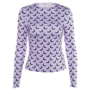 light purple black cresncet moon long sleeve shirt womens