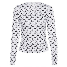 white crescent moon long sleeve top womens