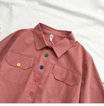 Harajuku Color Buttons Oversized Cropped Shirt (5 Colors)
