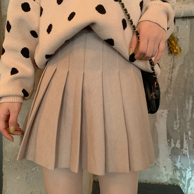 Kawaii Fashion Essential Harajuku Beige Pleated Tennis Skirt