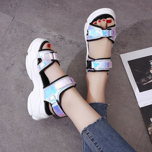 Harajuku Holographic Iridescent Platform Sandals (2 Colors)