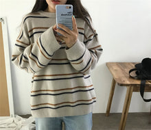 Harajuku Ulzzang Neutral Striped Knit Sweater (Beige/Brown/Blue)