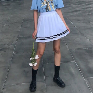 Plus Size Harajuku Fashion Japanese School Uniform Pleated Mini Skirt (Black/White)