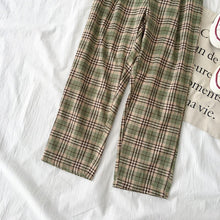 Korean Style High Waisted Plaid Pants (Green/Pink/Blue)