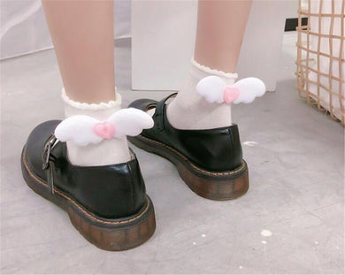 Harajuku Kawaii Ankle Wings Socks (Black/Ivory)