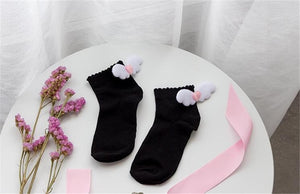 Harajuku Kawaii Ankle Wings Socks (Black/Ivory)