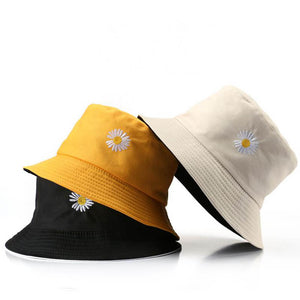Harajuku Embroidered Daisy Reversible Bucket Hat (3 Colors)