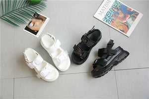 Harajuku Korean Chunky Platform Sandals (Black/White)