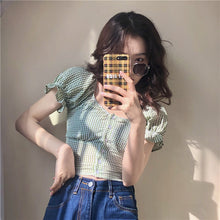Korean Style Mori Girl Gingham Cropped Blouse (2 Colors)