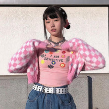 Harajuku Kawaii Fashion Checkered Cardigan with Rainbow Buttons