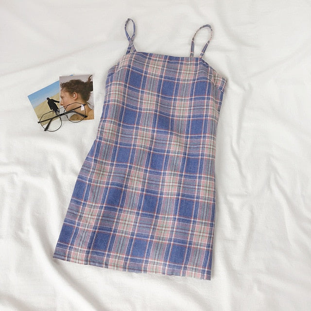 Korean Style Plaid Camisole Dress (Purple/Green) The Kawaii Factory Korean Style Plaid Camisole Dress (Purple/Green) The Kawaii Factory