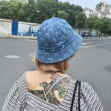 Harajuku Denim Moon Print Bucket Hat