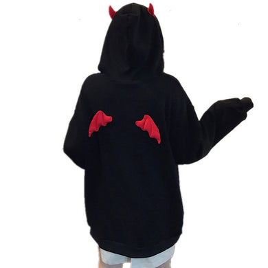 Harajuku Yami Kawaii Fashion Devil Horns Wings Black Hoodie