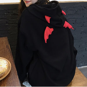 Harajuku Yami Kawaii Fashion Devil Horns Wings Black Hoodie