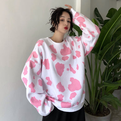 Harajuku Kawaii Fashion Cow Print Oversized Sweatshirt