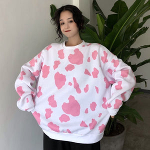 Harajuku Kawaii Fashion Cow Print Oversized Sweatshirt