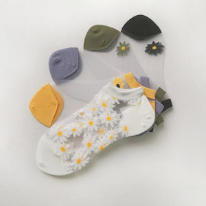Korean Style Daisy Flower Transparent Socks (5 Colors)