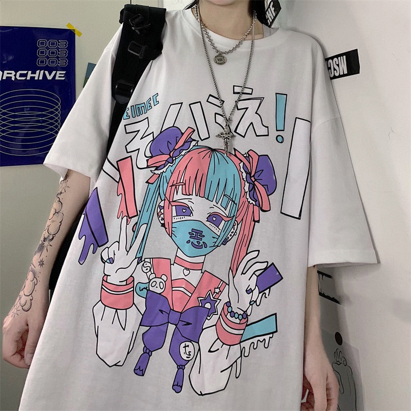 Plus Size Harajuku Menhera Yami Kawaii Fashion Pastel Girl T-shirt