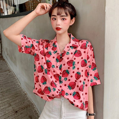 Harajuku Strawberry Button Up Shirt