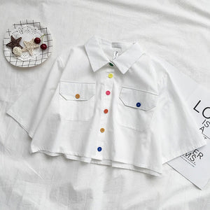 Harajuku Color Buttons Oversized Cropped Shirt (5 Colors)