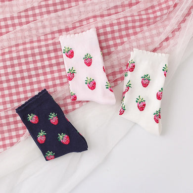 Harajuku Kawaii Fashion Strawberry Print Ankle Socks (3 Colors)
