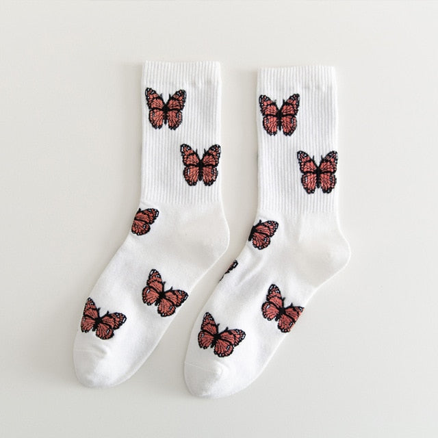 Harajuku High Quality Embroidered Butterfly Socks