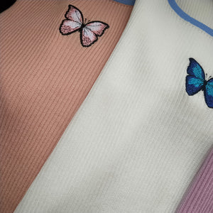 Harajuku Ribbed Butterfly Crop Top (4 Colors)