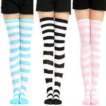 teal turquoise blue black and white pink and white thigh high striped socks