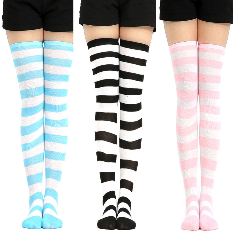 Womens Thigh High Socks Knee High Sock Striped Long Sock Harajuku Sock For  Girls Plus Size Stockings