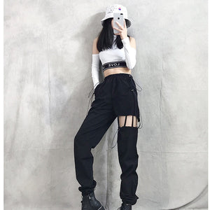 K-pop Blackpink Lisa Style Suspender Cargo Pants (Black)
