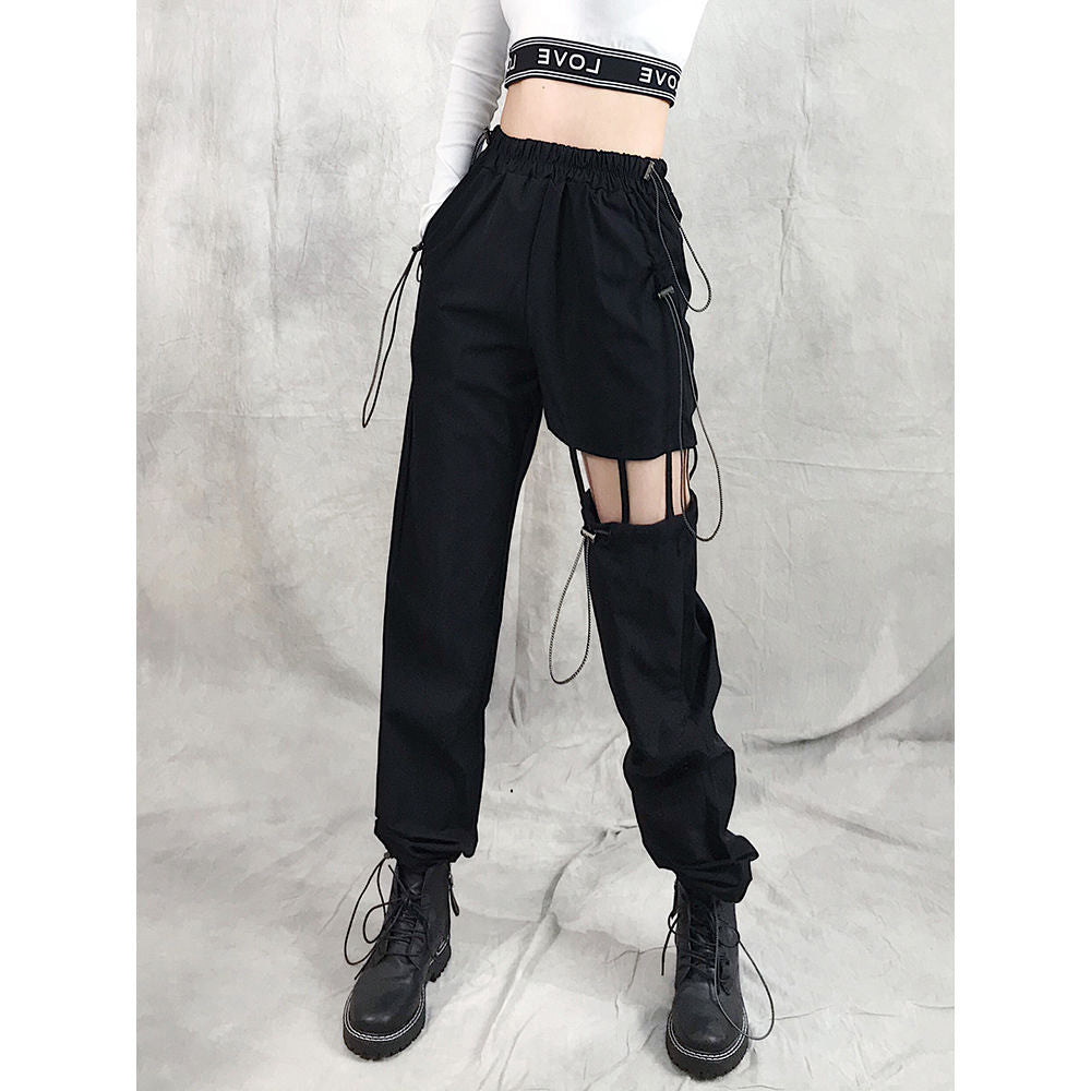Blackpink Lisa Suspender Cutout Black Cargo Pants – The Kawaii Factory