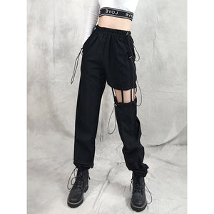 womens black cargo pants with drawstring waist