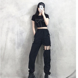 K-pop Blackpink Lisa Style Suspender Cargo Pants (Black)