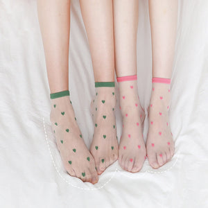 Harajuku Sheer Heart Pattern Socks (7 Colors)