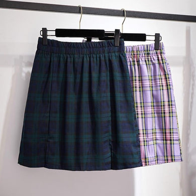 Plus Size Harajuku Plaid Tight Skirt With Front Slits (Purple/Green)